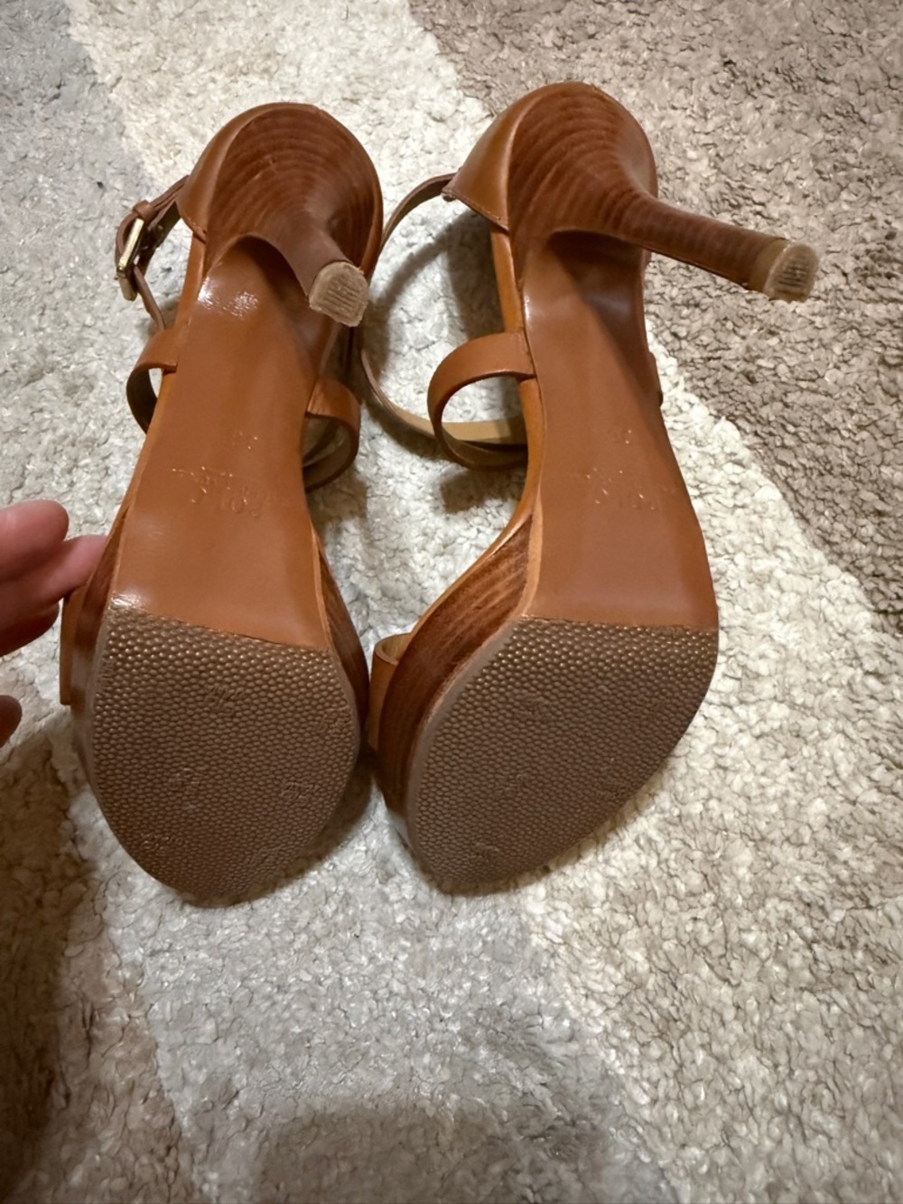 Polo by Ralph Lauren Tan Leather Crisscross Ankle Strap Heels- Size 36.5 - Picture 6 of 7